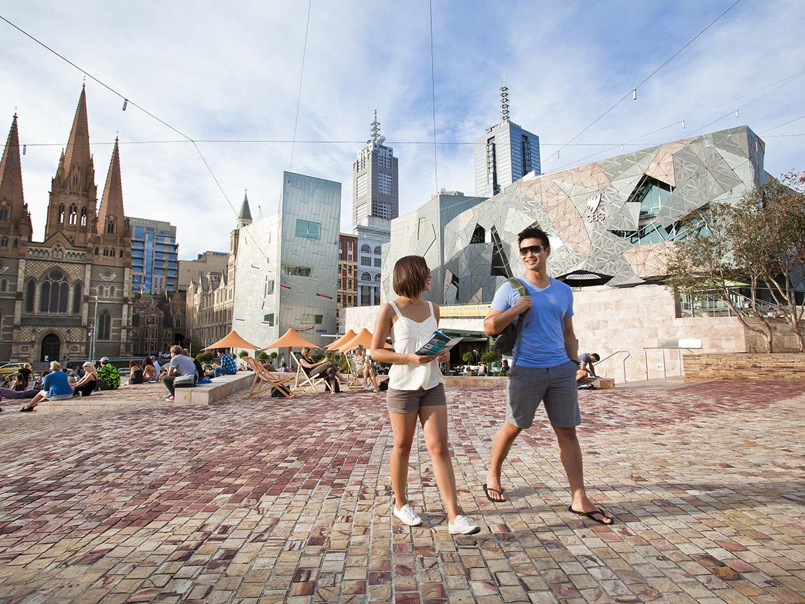 Couple at Federation Square, Melbourne, Victoria, Australia